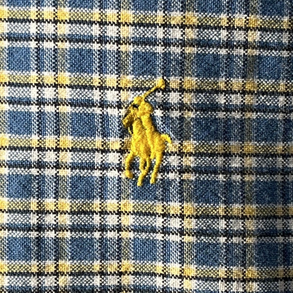 -Ralph Lauren Custom Fit Blue Yellow Black White Button-Down Plaid Shirt L/S XXL